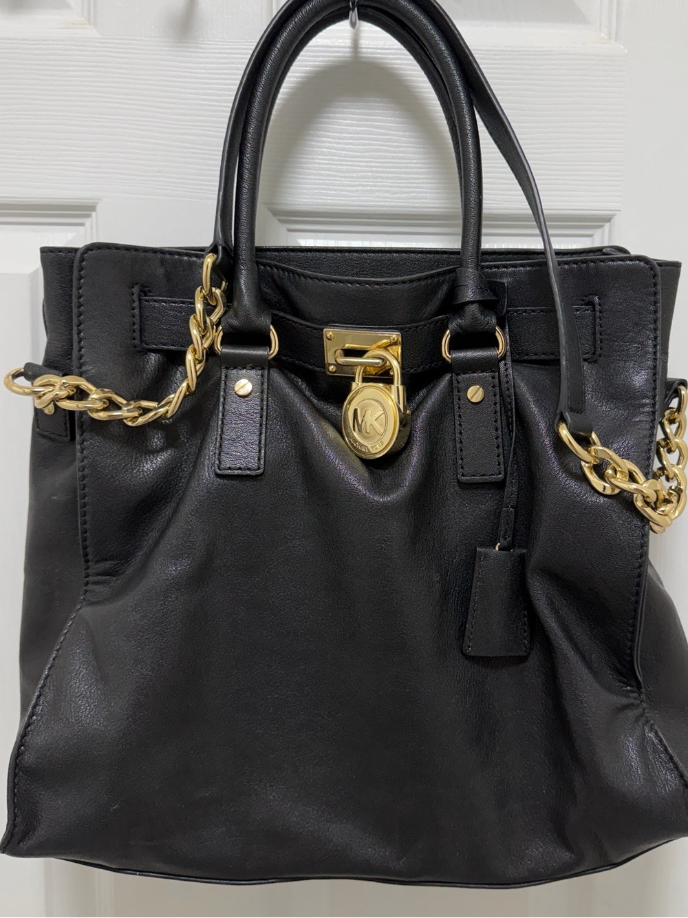 Michael Kors Black Leather Tote with Gold Hardware